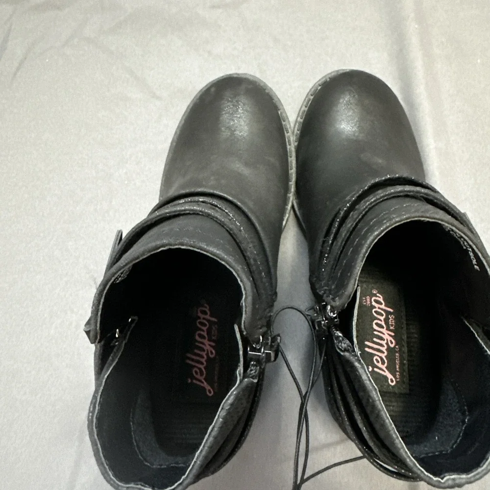 Jellypop Kids Black Ankle Boots Heart Accent Boot Size 11M Glitter